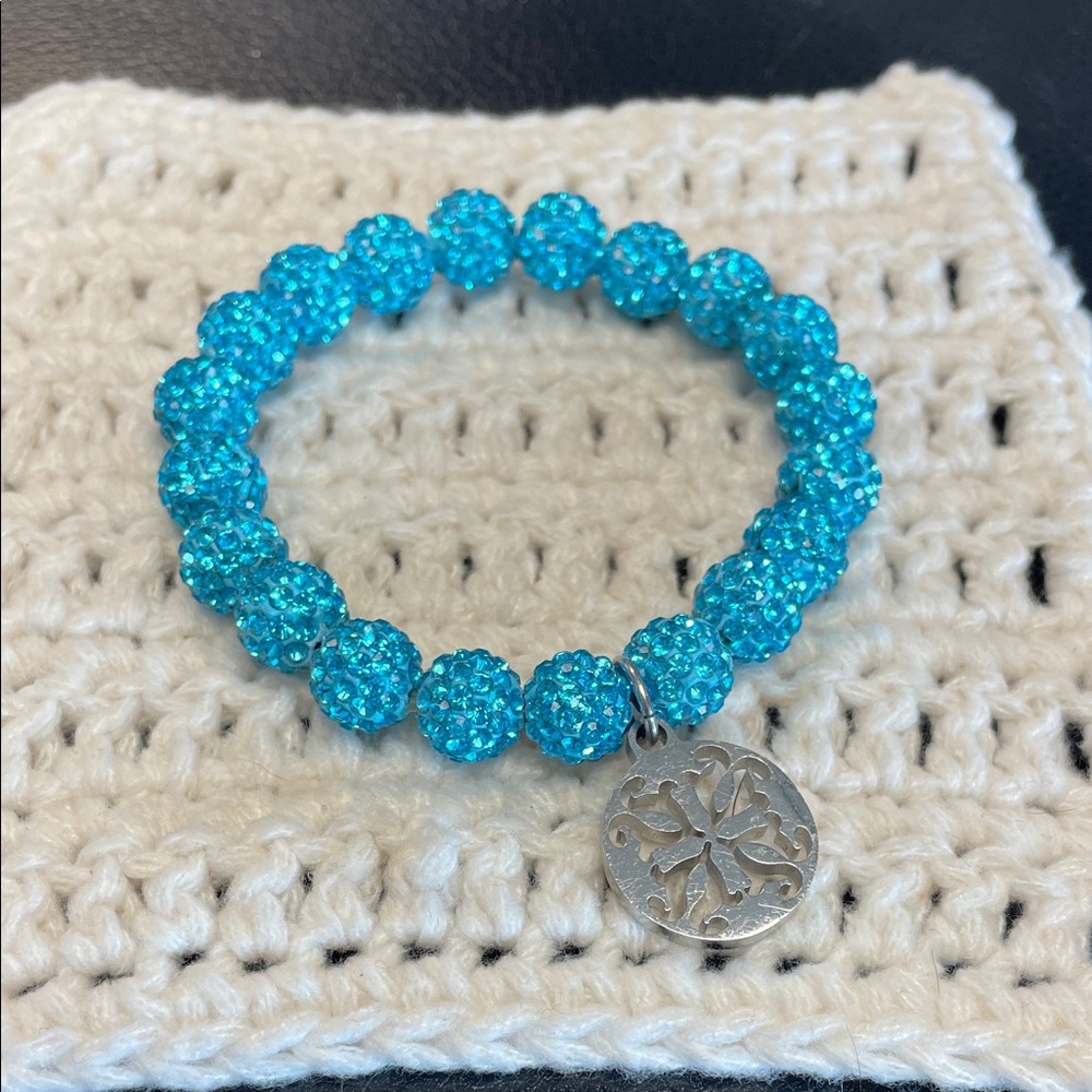 Rustic Cuff Blue Beaded Bracelet with Silver Charm